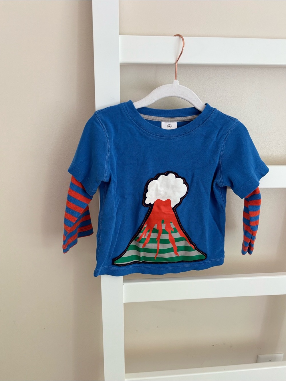 Hanna Andersson Blue Long-Sleeve Volcano Tee with Striped Sleeves